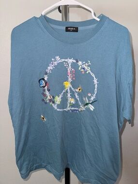 Forever 21 Light Blue Floral Peace Graphic Tee